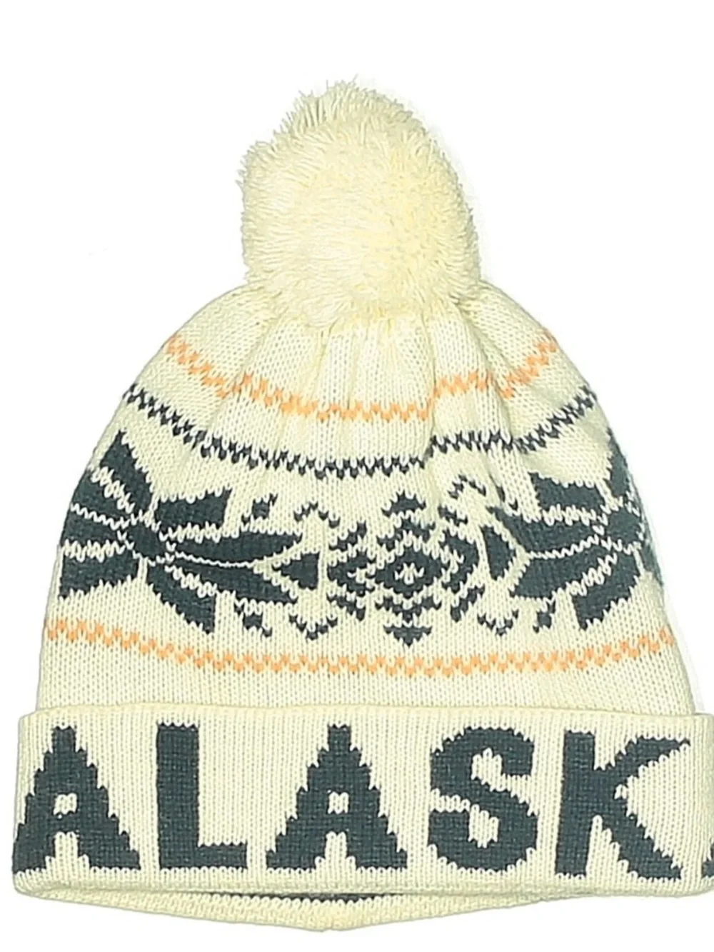 Alaska Pom Pom Beanie Hat in Cream with Navy Pattern warm and cute